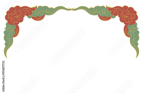 伝統的な祥雲文様を上部に配した華やかなオリエンタル風飾り枠のイラスト素材