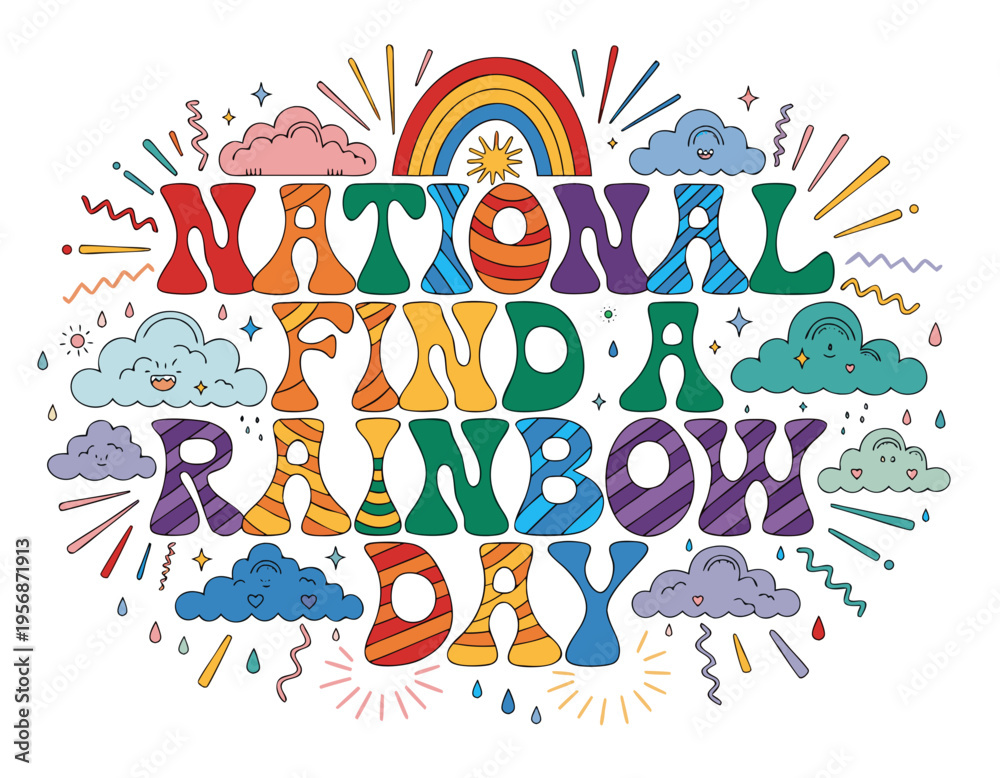 Obraz premium Find a Rainbow Day Vector, Colorful Rainbow and Sky Concept Illustration