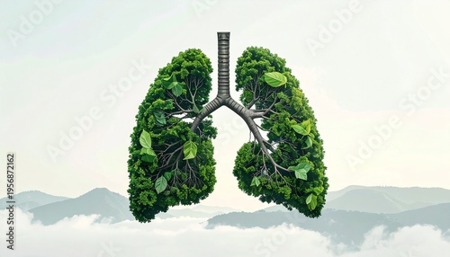 Green Lungs Made of Leaves Symbolizing Healthy Breathing and Environmental Care.