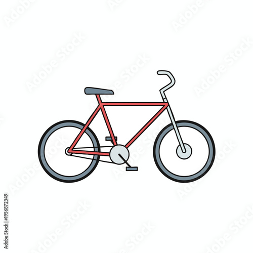 A simple red bicycle with gray wheels and handlebars against a white background