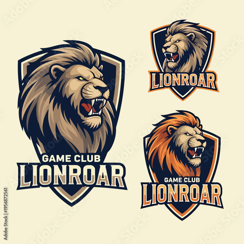 Aggressive Lion Mascot Logo Designs for Gaming and Sport Teams Vector Illustration Set