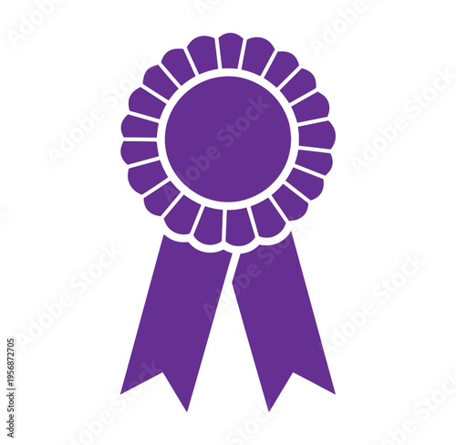 Purple rosette award symbol with ribbons for recognition and achievement