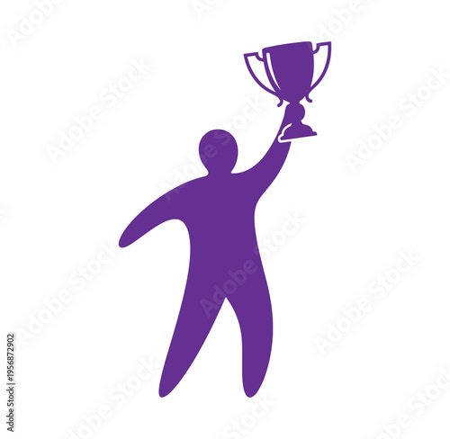 purple silhouette of a person holding up a trophy cup in celebration