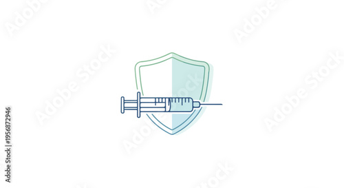 A blue line drawing of a syringe piercing a shield on a white background for International Day of Mathematics health concepts