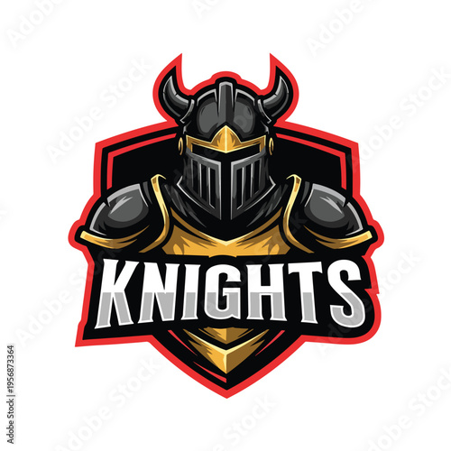 Gaming Team Mascot Emblem: Armored Medieval Knight Helmet Vector Illustration