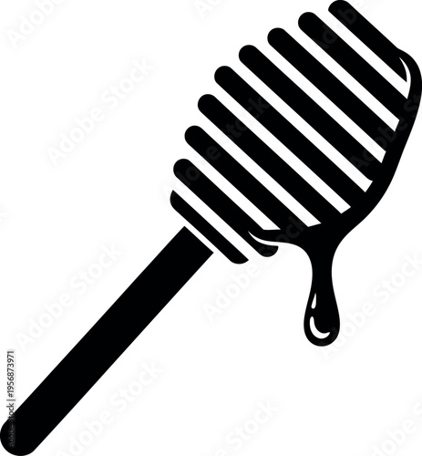 A black silhouette of a honey dipper with dripping honey