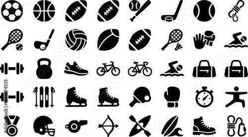 Minimal Outline Sport Icons Featuring Various Athletic Activities and Equipment