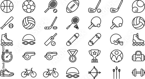 Diverse Sports and Athletic Activities Line Art Icons Collection for Modern Digital Design Projects