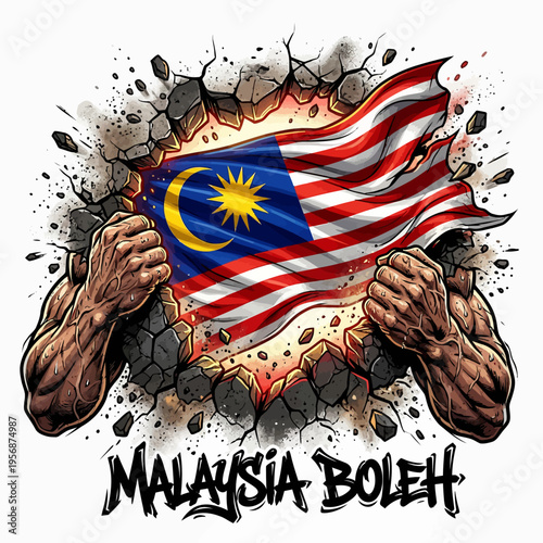 Vibrant illustration of Malaysia flag emerging.