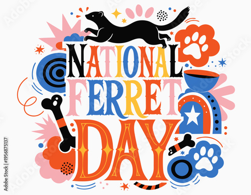 Ferret Pet Vector Illustration, National Ferret Day Animal Awareness Concept