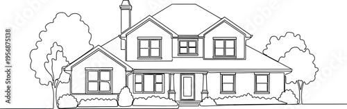 A large two story house with a chimney and a covered porch