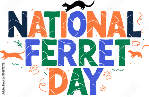 Ferret Pet Vector Illustration, National Ferret Day Animal Awareness Concept