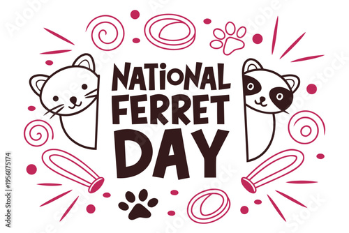 Ferret Day Celebration Vector, Cute Pet Animal Concept Illustration