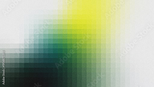 Fotografie A modern abstract background featuring overlapping gradient grids in teal, green, and yellow tones, with a subtle grainy noise texture