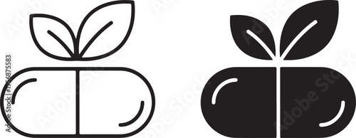 Minimalistic apple icon with leaves in line and solid style