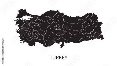 Turkey map silhouette with white internal borders dividing administrative regions against a plain white background, simple vector design.