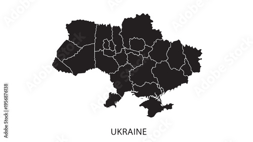 Ukraine map silhouette with internal regional borders in white, graphic design element symbolizing national territory and administrative divisions