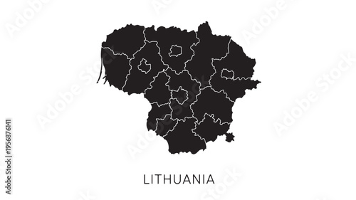 Lithuania map graphic in solid black with white regional borders and a white label for the country's name.