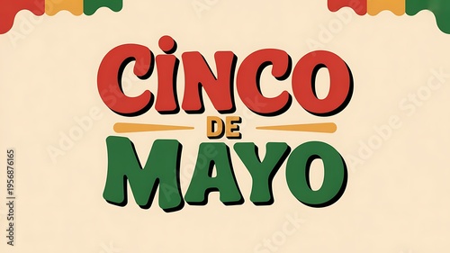 Cinco de Mayo bold text in red and green with festive border
