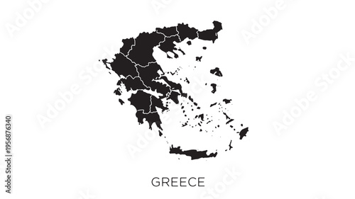 Greece map silhouette with national borders and islands, graphic design element against white background.