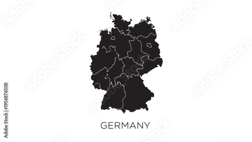 Germany map silhouette with state borders on a white background, representing country borders and internal divisions.