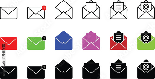 Colorful email with various symbols and notifications envelopes