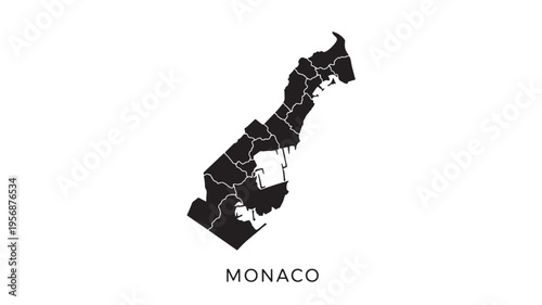 Monaco map silhouette divided into quartiers with land reclamation areas shown, a simplified graphical representation of the principality.