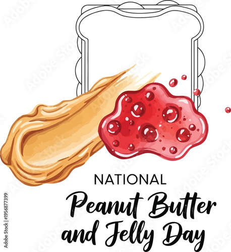 National Peanut Butter and Jelly Day celebration card with bread slice spread and fruit jam