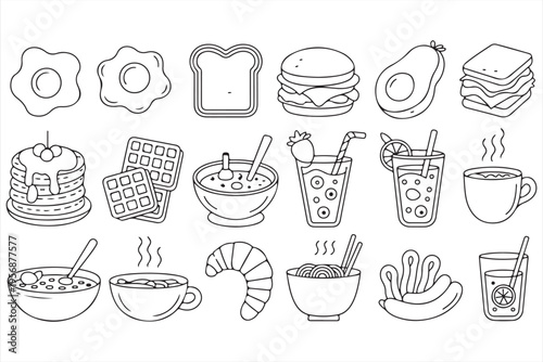 Healthy Eating and Breakfast Icons with Fresh Food and Beverage Elements