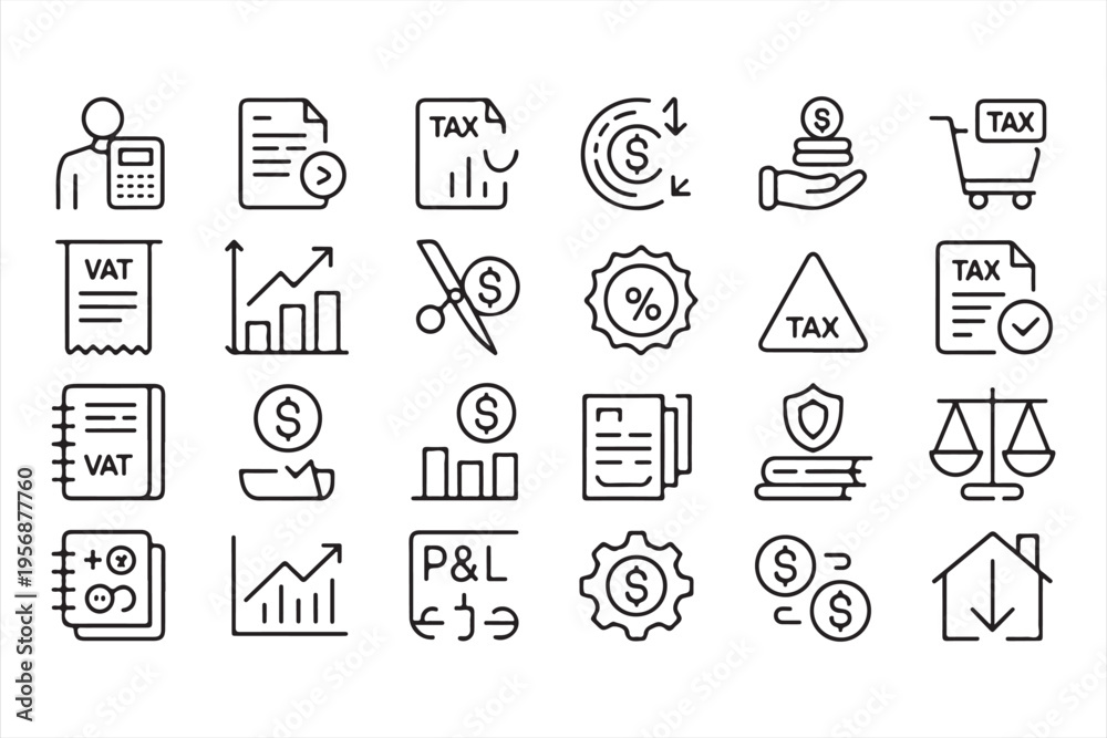Fototapeta premium Financial Management and Accounting Icon Set Outline Style