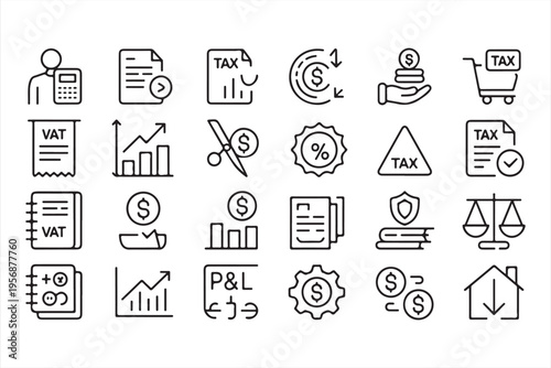 Financial Management and Accounting Icon Set Outline Style