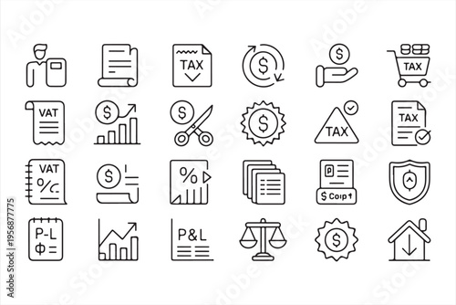 Fintech and Banking Line Icon Collection for Apps and UI