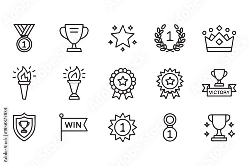 Achievement Badge and Crown Icons for Premium Success Themes