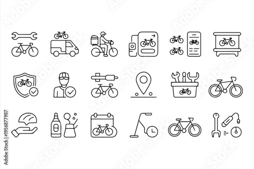 Bike Repair Delivery and Navigation Icon Set Outline Style