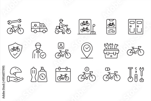 Cycling Logistics and Courier Line Icon Collection