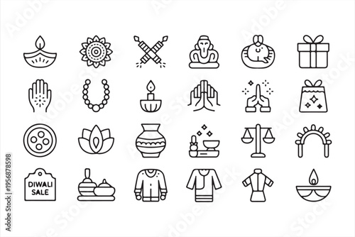 Hindu Festival Diwali Icon Collection for Holiday Design and Marketing