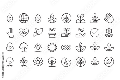 Green Environment Line Icons for Organic Lifestyle and Eco Friendly Design