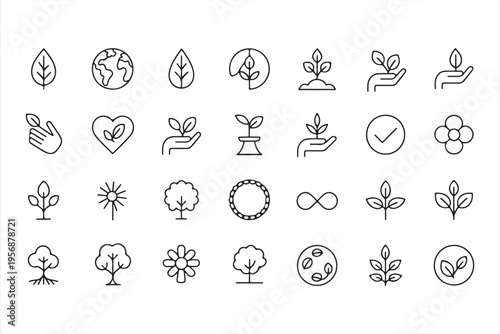 Sustainability Vector Icons Featuring Plants Leaves and Renewable Concepts