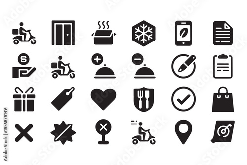 Courier and Shipping Icon Collection with Scooter and Tracking Elements