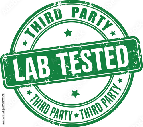 Green Grunge Third Party Lab Tested Circular Rubber Stamp Seal Isolated on White Background