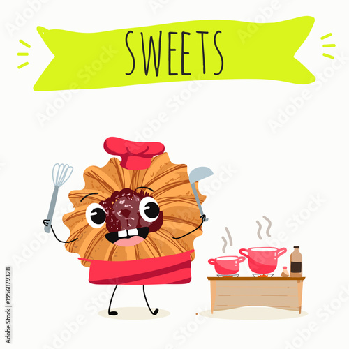 Funny Characters Kurabiye, Kurabie, Ghorayeba, Qurabiya, dessert, hand drawn vector illustration.