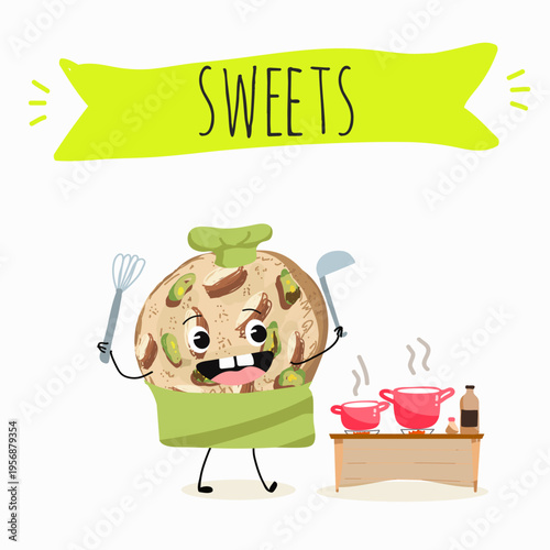 Funny Characters Kurabiye, Kurabie, Ghorayeba, Qurabiya, dessert, hand drawn vector illustration.