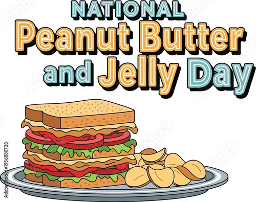 National Peanut Butter and Jelly Day celebration graphic with sandwich illustration for holiday social media