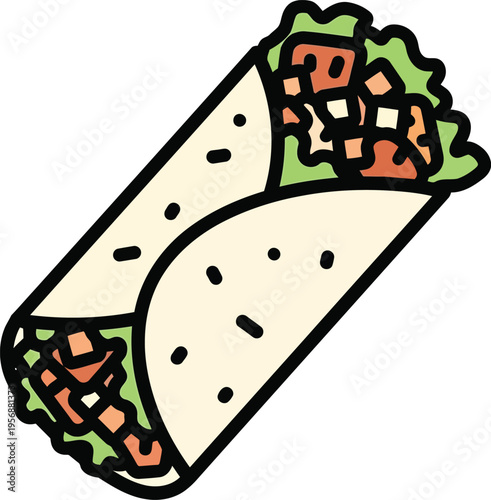 Delicious Mexican Burrito Illustration Featuring Fresh Tortilla Wrap With Meat And Lettuce Isolated Icon Design