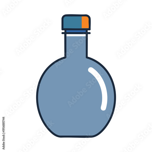 A cartoonish round blue bottle with a two-tone cap and a reflective highlight