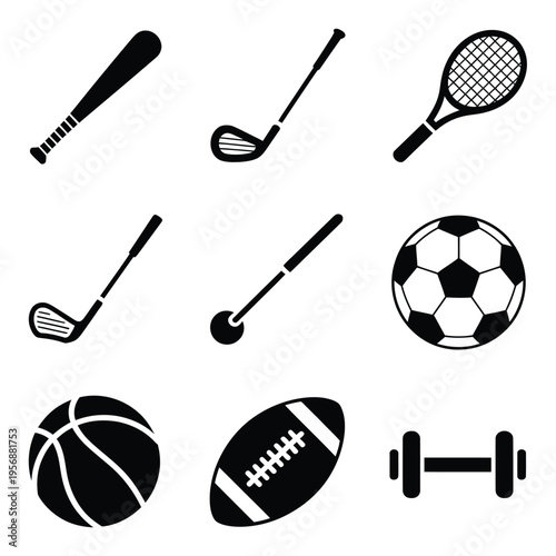 Sports Equipment Vector Icons Set