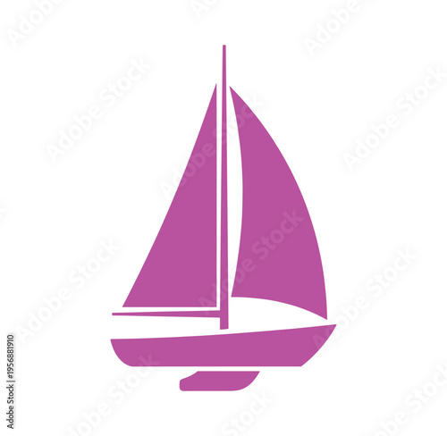 Purple sailboat icon on white background for design and travel concepts