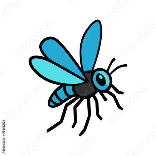 Colorful cartoon blue insect creature.