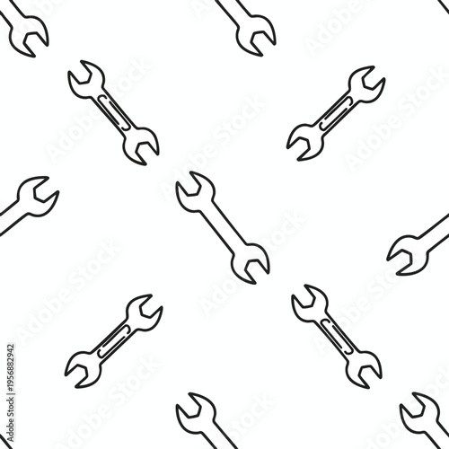 Simple line art wrenches in a repeating pattern on a white background