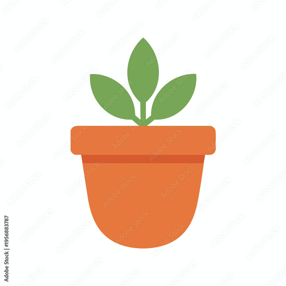 Obraz premium Green plant with three leaves growing from an orange clay pot